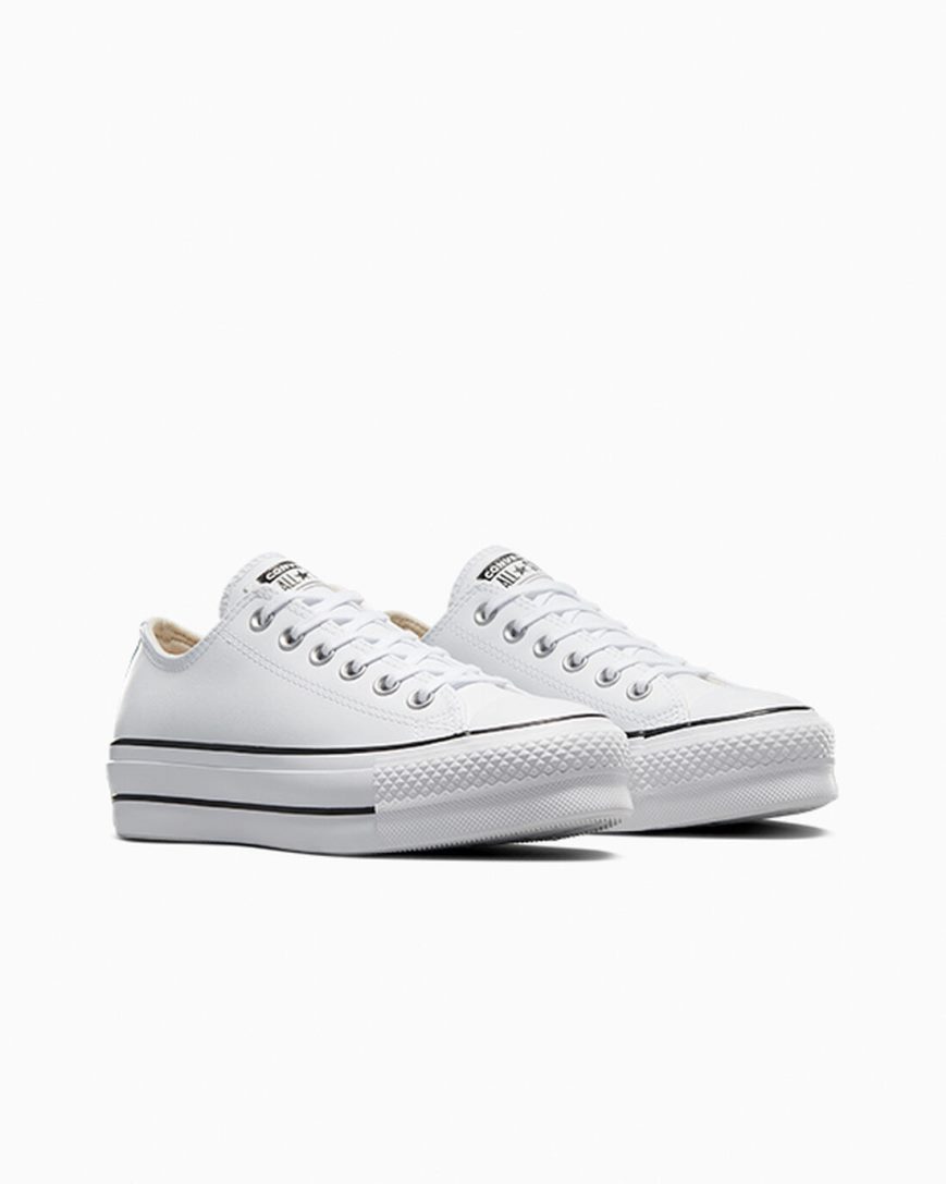 Zapatos Plataforma Converse Chuck Taylor All Star Lift Cuero Bajas Mujer Blancas Negras Blancas | PE WL0P82